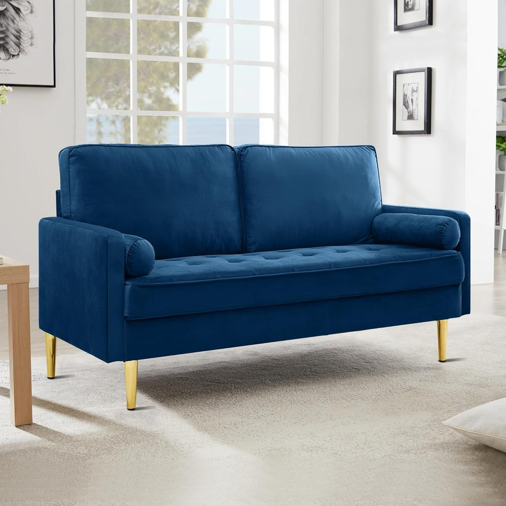 Navy Velvet 2-Seater Loveseat Sofa with Metal Legs Y460488