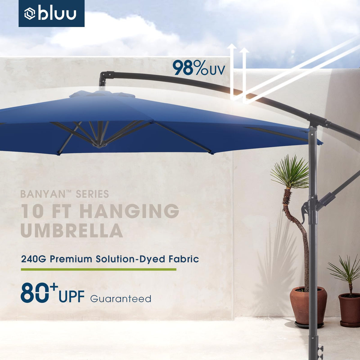 10 FT Navy Blue Patio Offset Umbrella N38027
