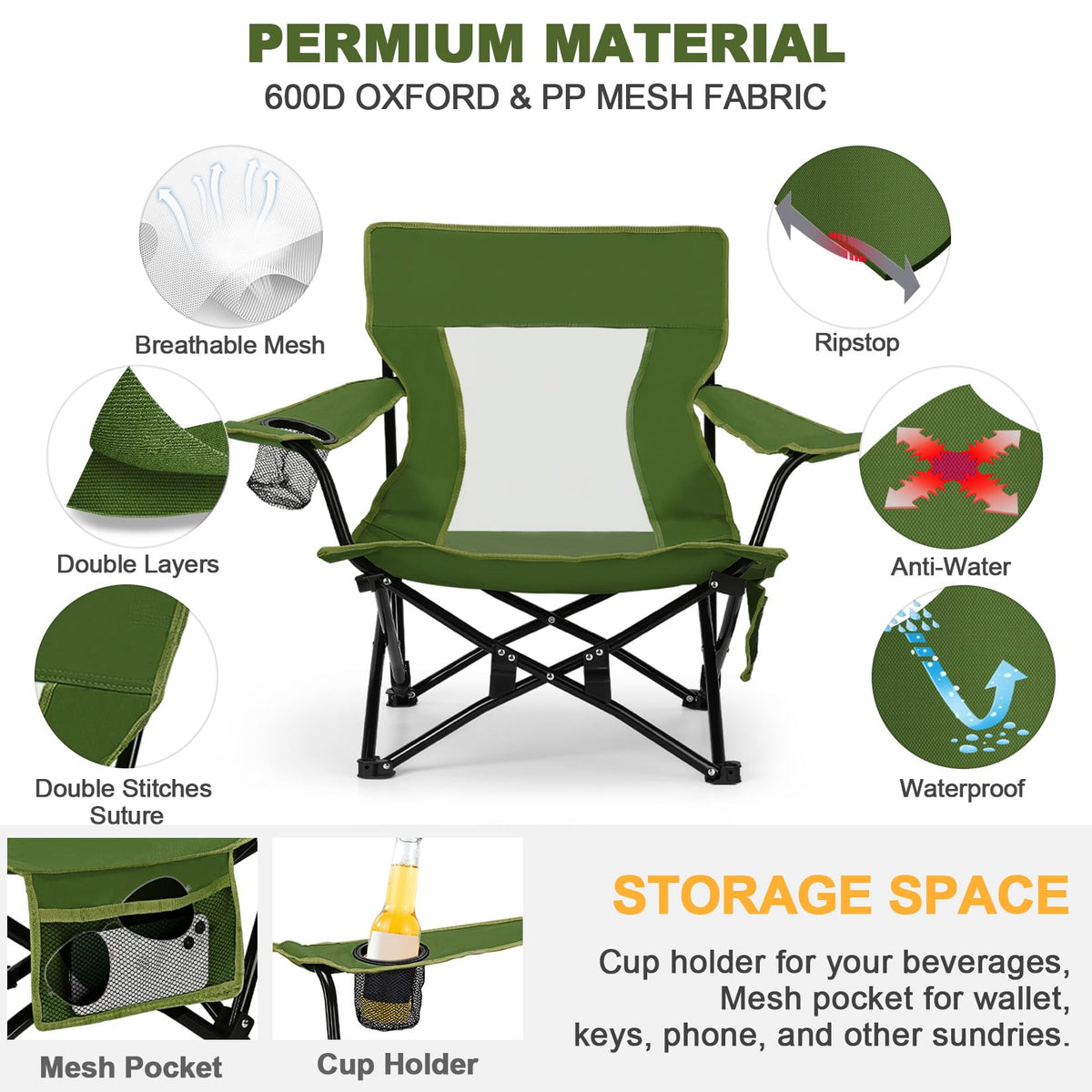 Green Folding Camping Chair 2 Pack R50737