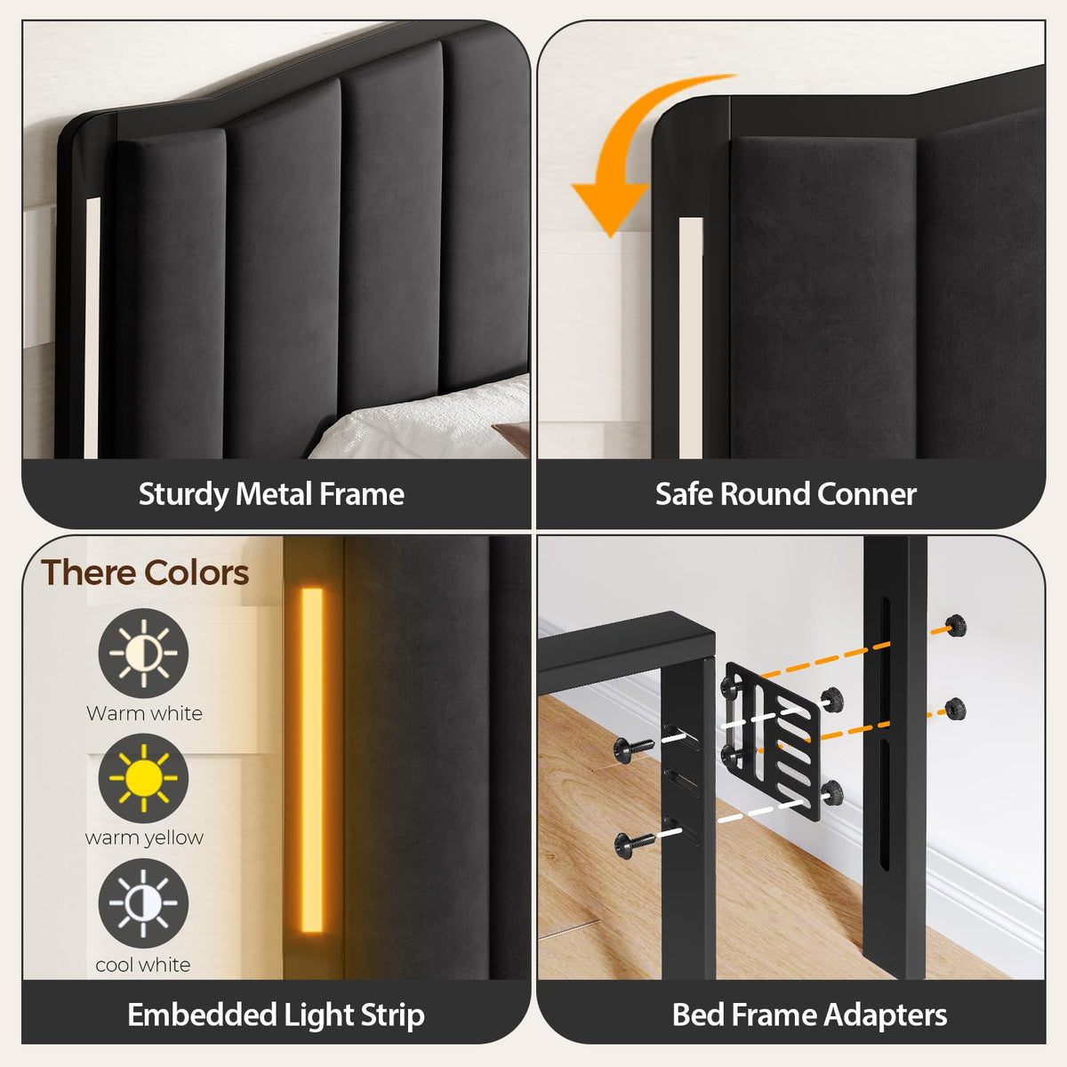 Upholstered Tufting Headboard Queen Size with Lights R859