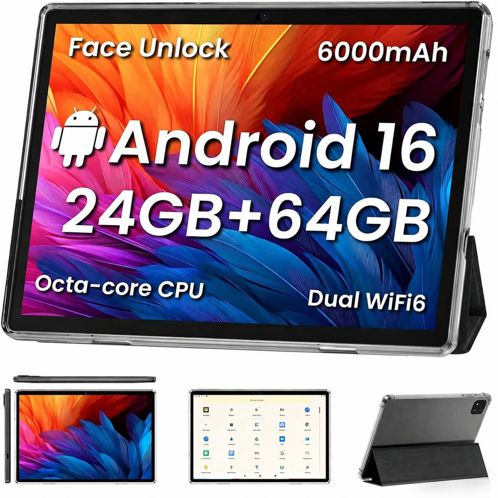 Android 16 Tablet 10 inch Octa Core CPU Black L316