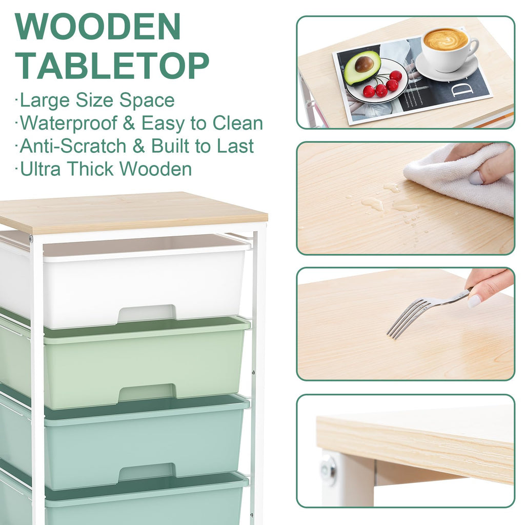 Rolling Cart with Drawers, 4-Drawer Utility Cart, Green V237601
