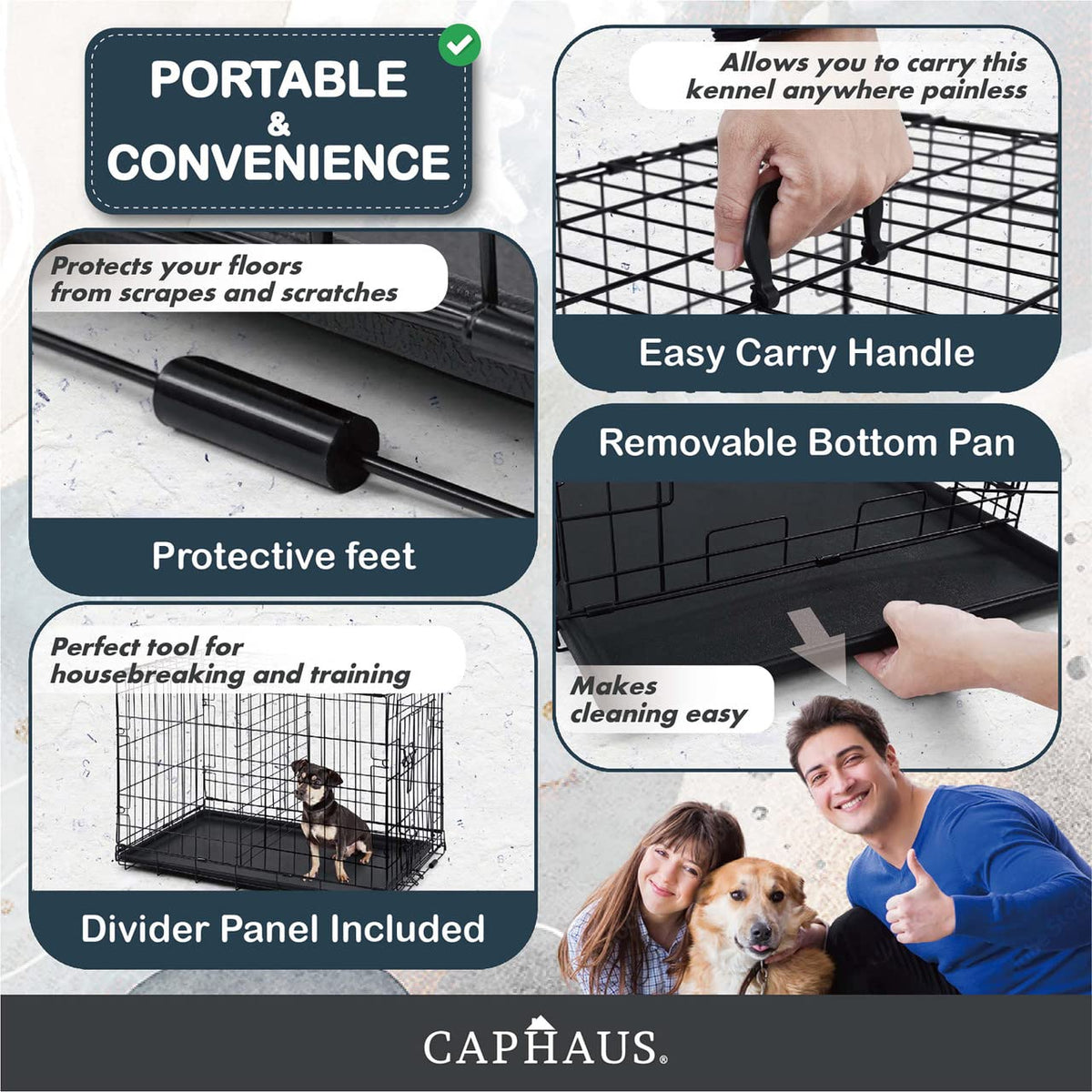Foldable Wire Metal Dog Crate with Leak-Proof Pan A474