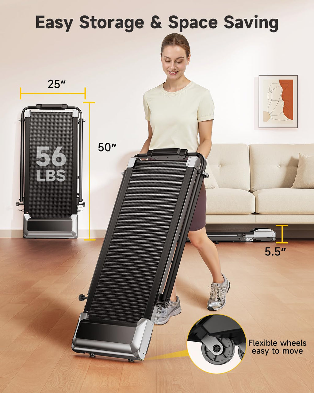 Folding Treadmill with Incline and Adjustable Handle Bar S502