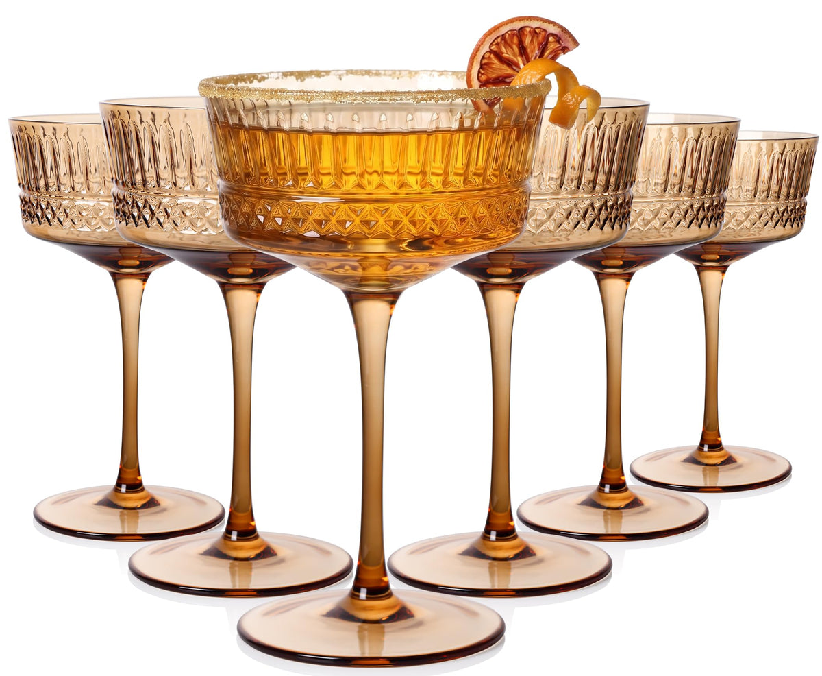 Amber Ribbed Coupe Cocktail Glasses Set of 6 T76409