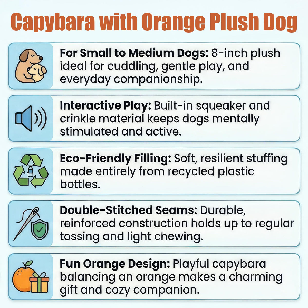 Soft Stuffed Squeaky Crinkle Capybara Dog Toy 8 Inch B784