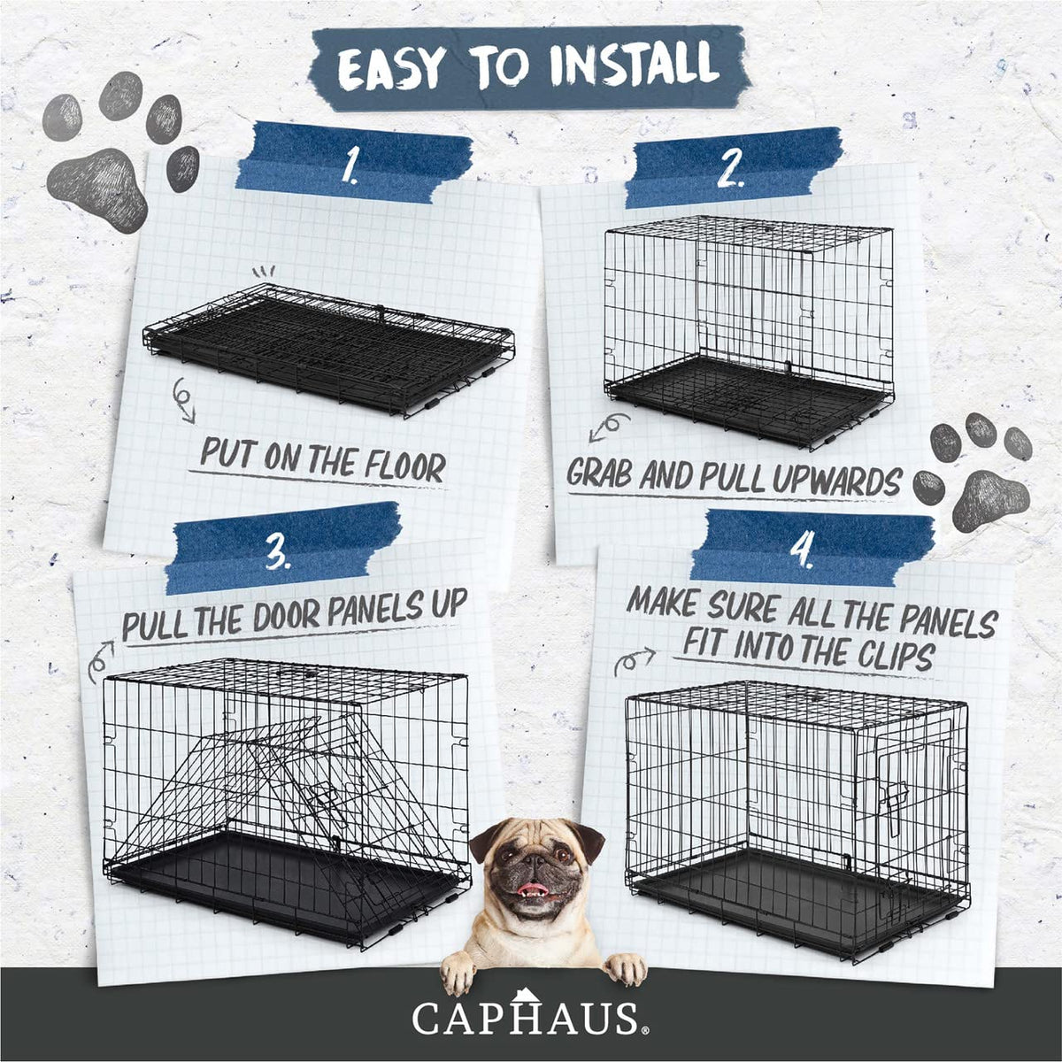 Foldable Wire Metal Dog Crate with Leak-Proof Pan A474