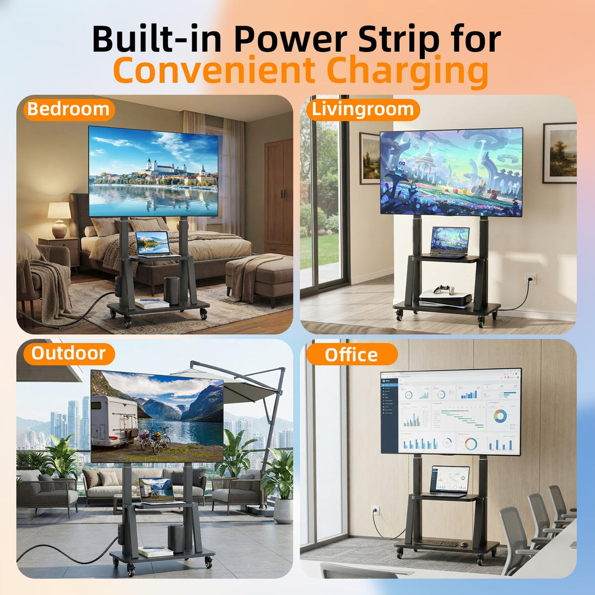Rolling TV Stand with Power Outlet for 32 to 83 inch TV R698895