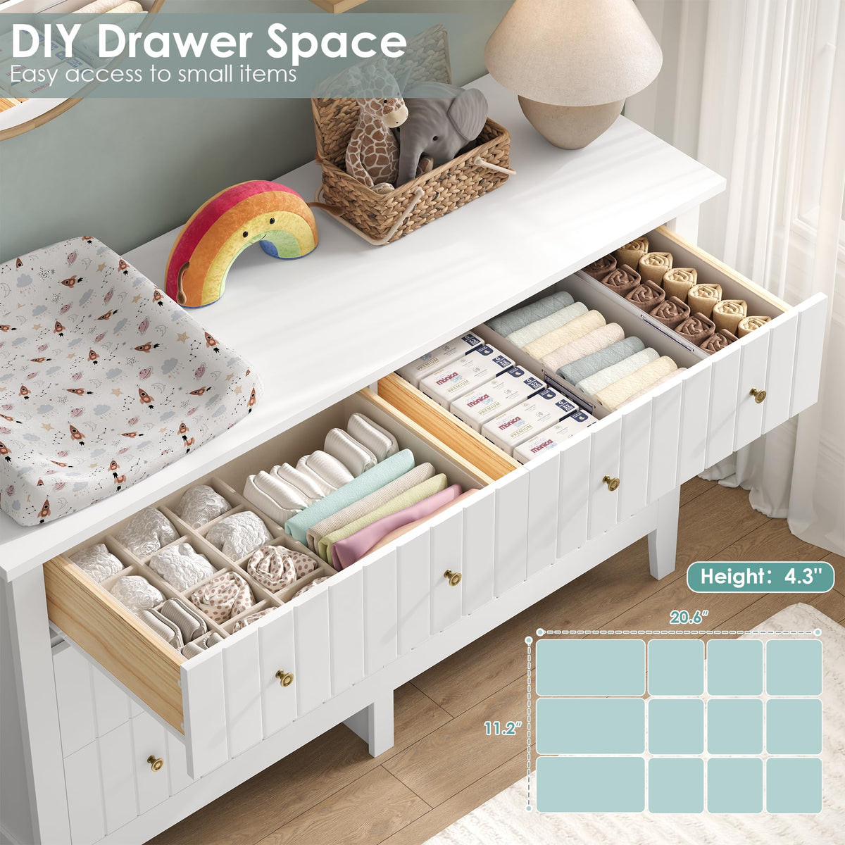 White 6 Drawer Dresser W189