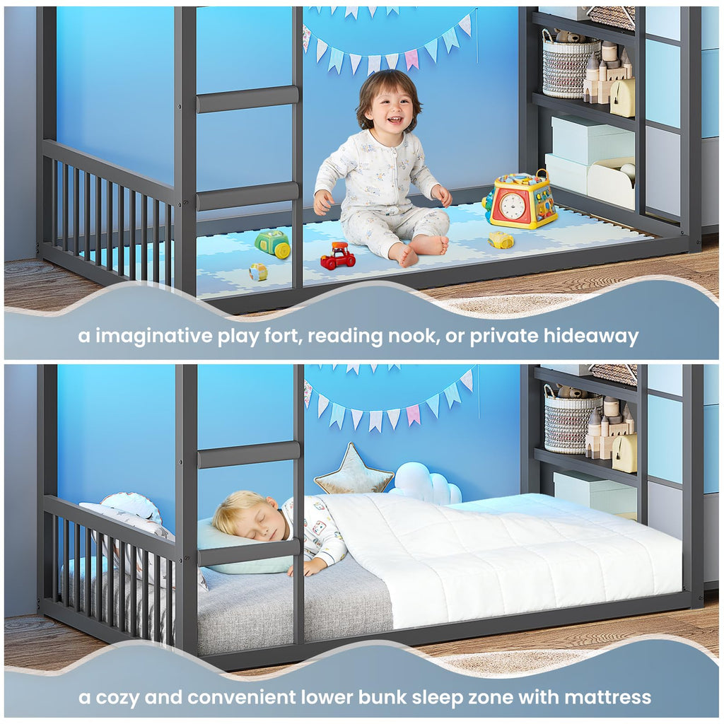 Twin Over Twin Bunk Bed with 3 Storage Drawers and Stairs O4532