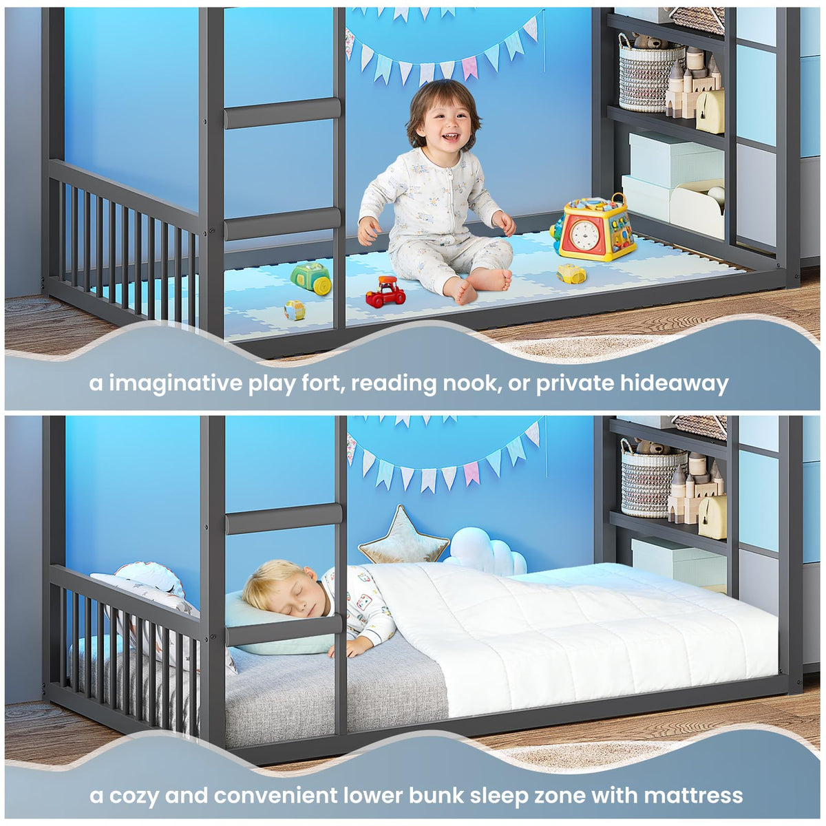 Twin Over Twin Bunk Bed with 3 Storage Drawers and Stairs O4532