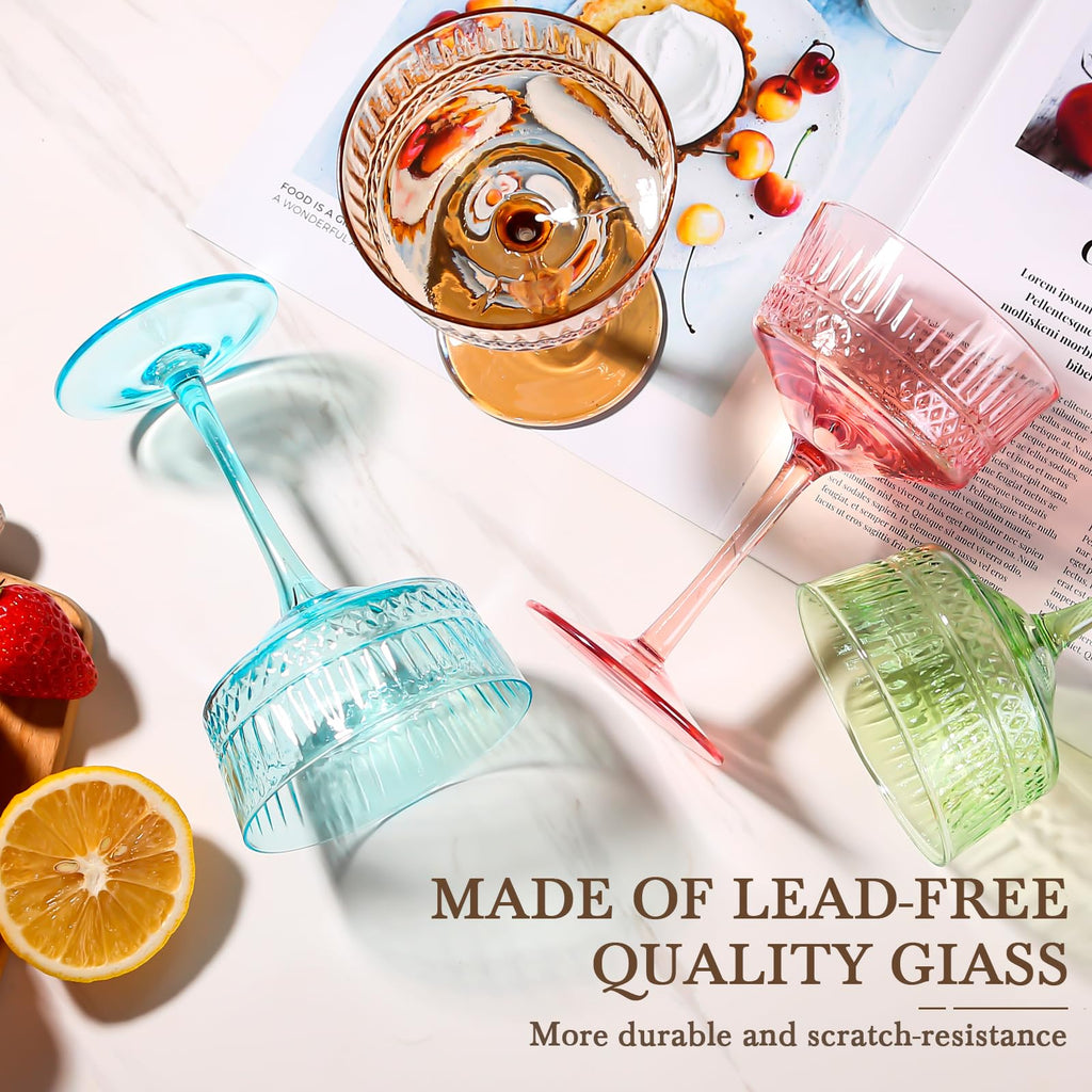 Amber Ribbed Coupe Cocktail Glasses Set of 6 T76409