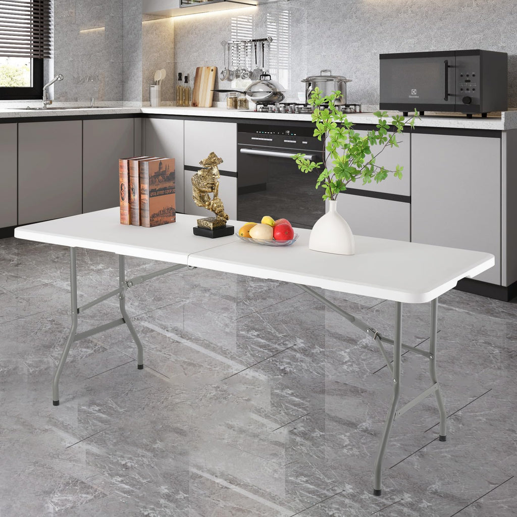 6 Foot Foldable White Plastic Table with Carrying Handle S48320