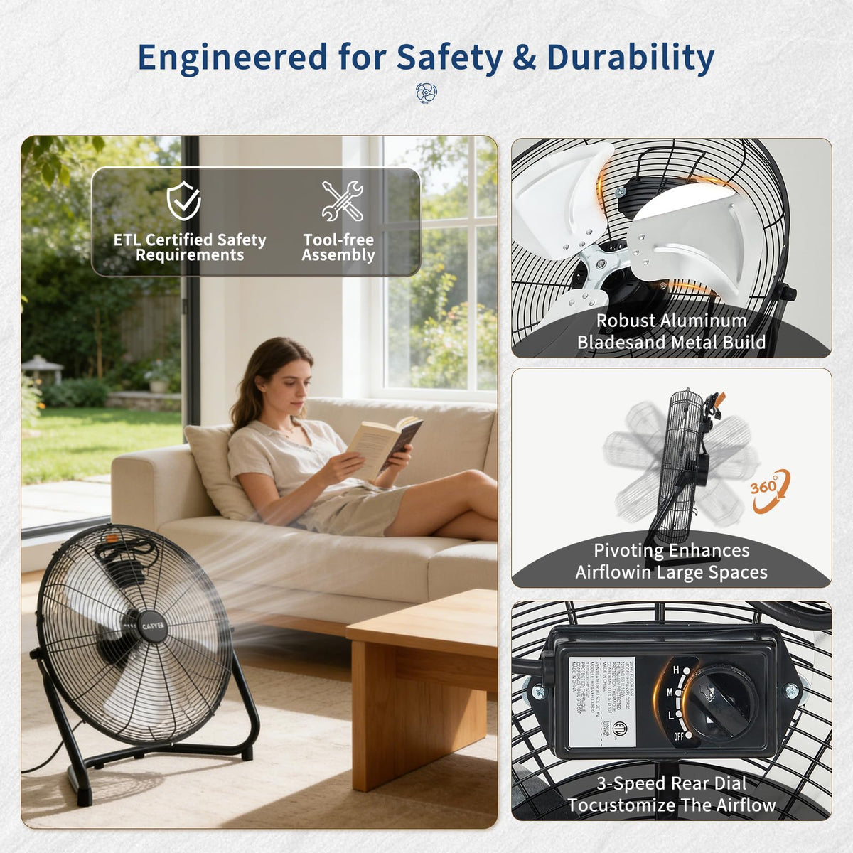 20-Inch 3-Speed Metal Floor Fan E4890