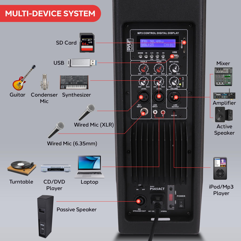2000W Bluetooth PA Speaker System with LED Lights and Tripod Stands G25133