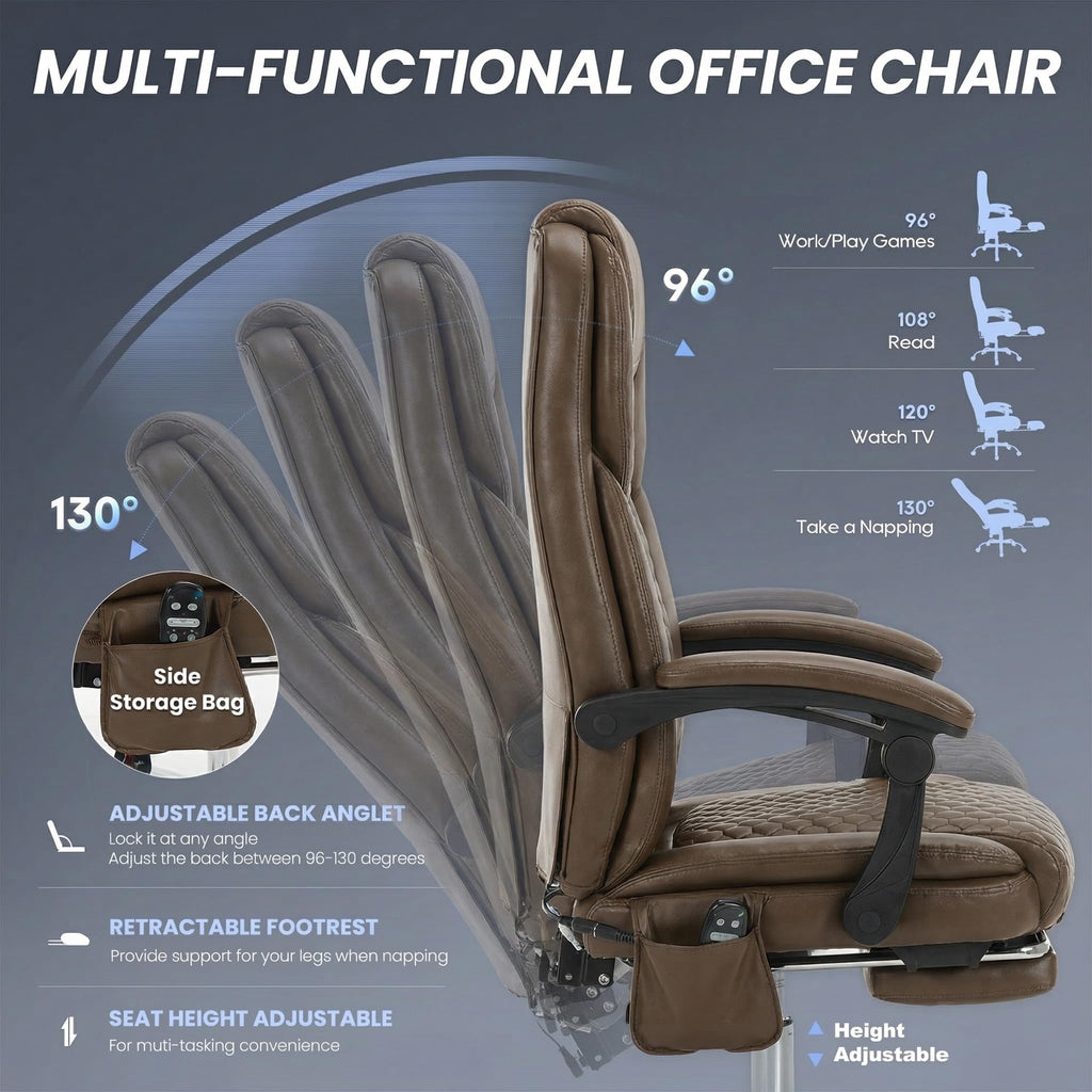 Brown Leather Massage Office Chair with Heat and Footrest K78964