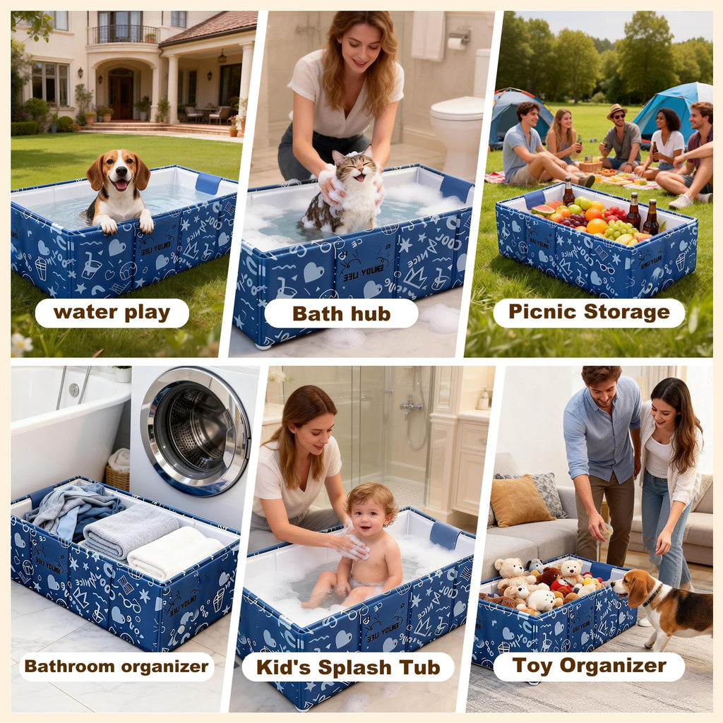 Foldable Dog Bathtub for Small to Medium Dogs & Cats, Blue H47383