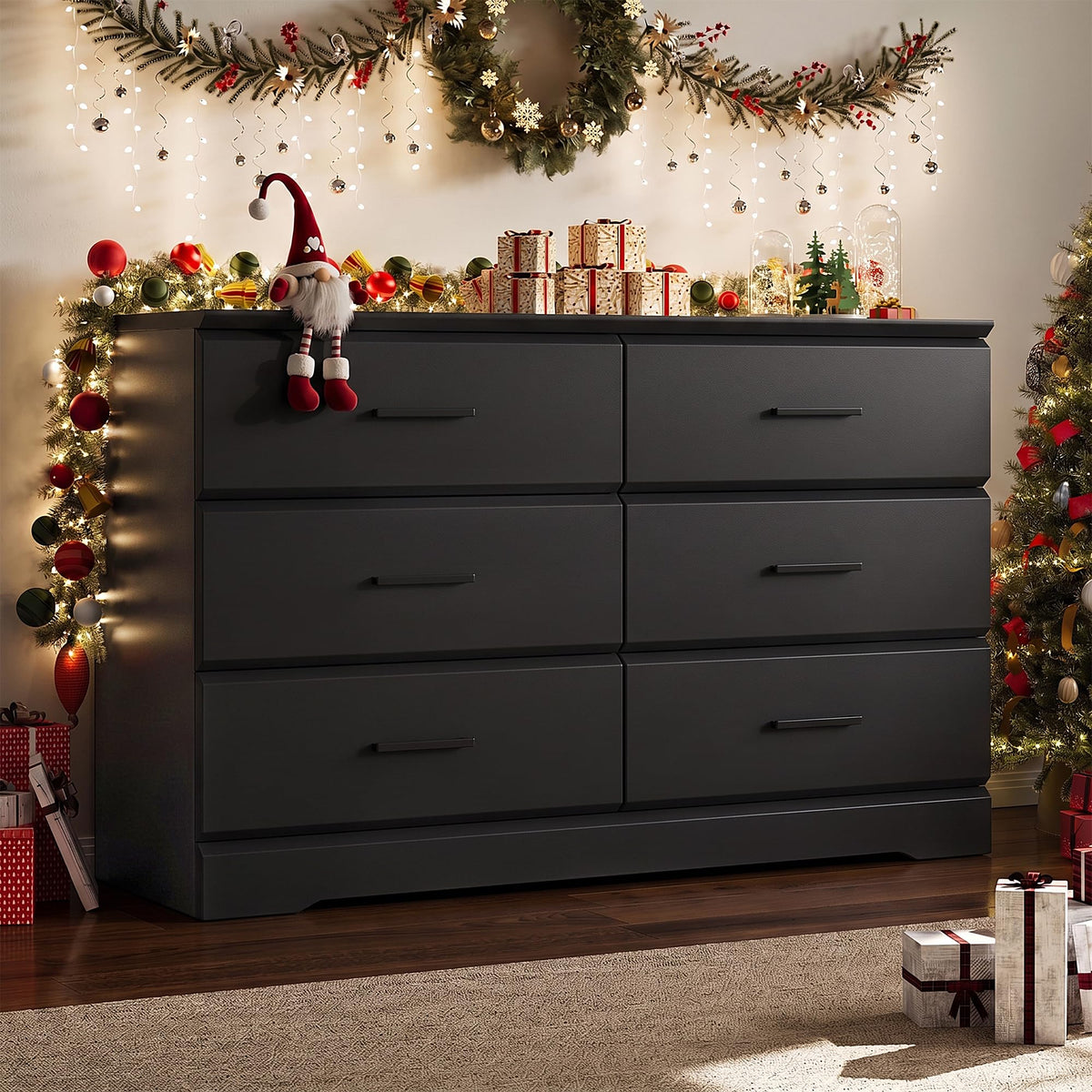 Black 6 Drawer Wood Dresser Y870