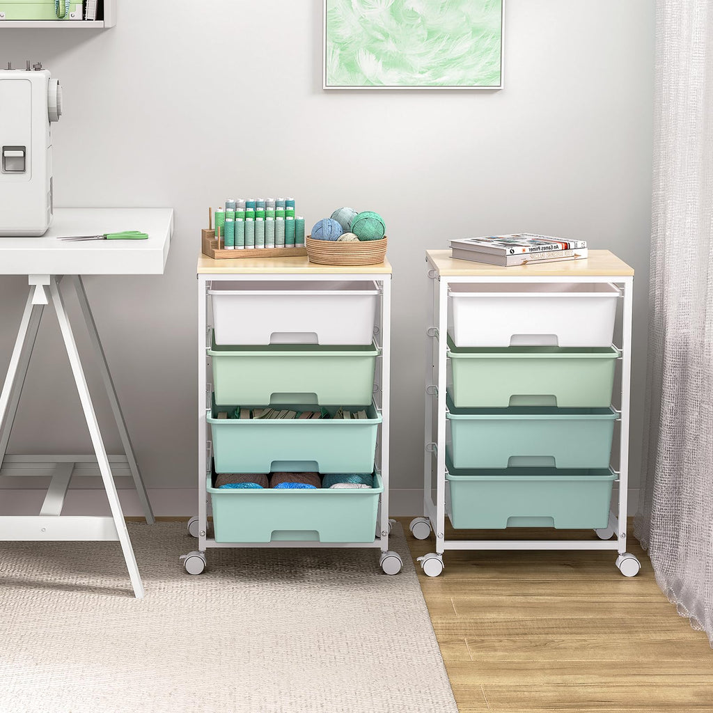 Rolling Cart with Drawers, 4-Drawer Utility Cart, Green V237601