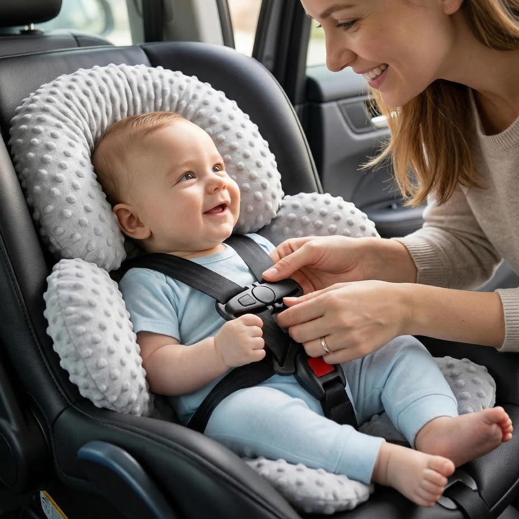 Infant Car Seat Head Neck Body Support, Ultra-Soft Minky Microfiber, 2-in-1 Reversible, Gray L29350