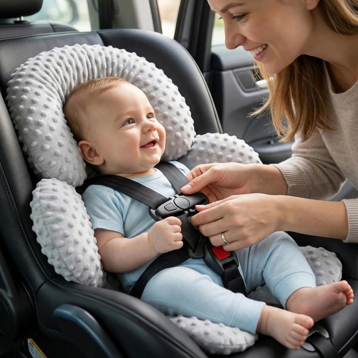 Infant Car Seat Head Neck Body Support, Ultra-Soft Minky Microfiber, 2-in-1 Reversible, Gray L29350