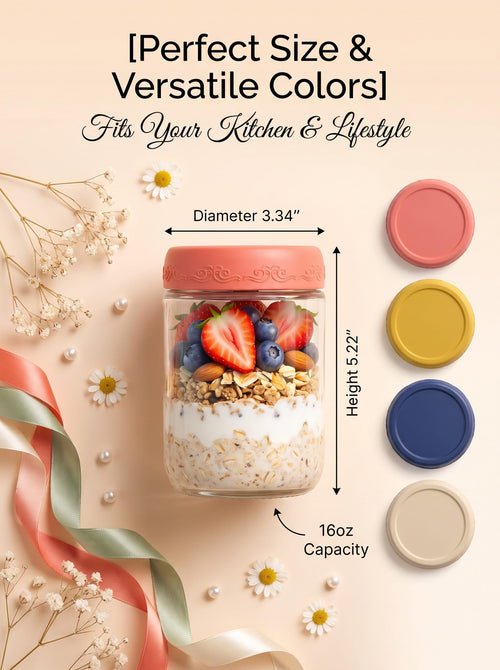 16oz 12-Pack Glass Overnight Oats Jars with Airtight Lids G6170
