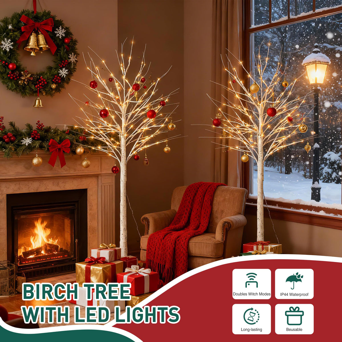 White Birch Tree with Lights, 2PCS Q441974