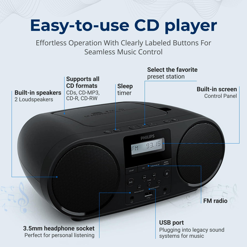 Portable CD Player Boombox with Bluetooth FM Radio USB Aux Input U62910