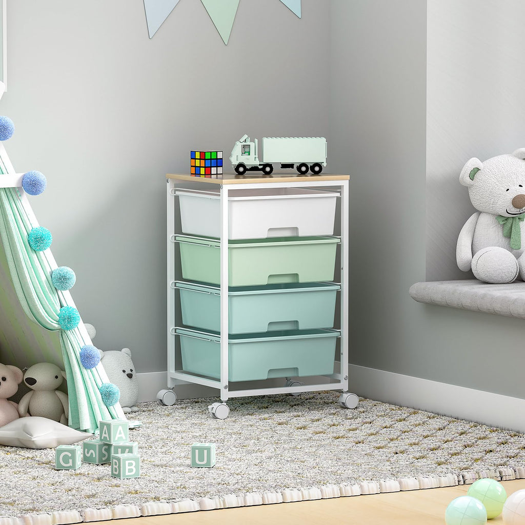 Rolling Cart with Drawers, 4-Drawer Utility Cart, Green V237601