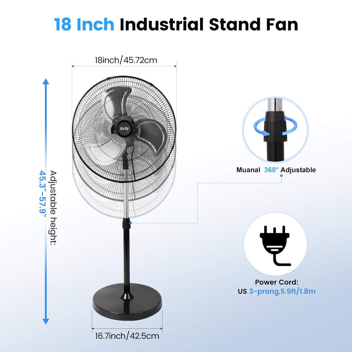 18'' High Velocity Oscillating Pedestal Fan T715