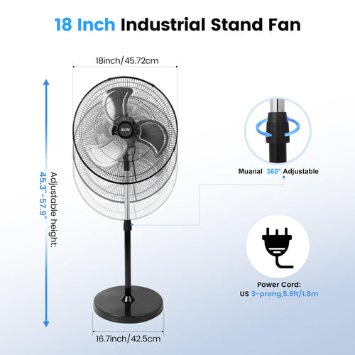 18'' High Velocity Oscillating Pedestal Fan T715