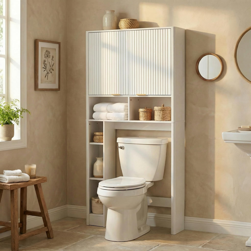 White Over the Toilet Storage Cabinet with Adjustable Shelf L734