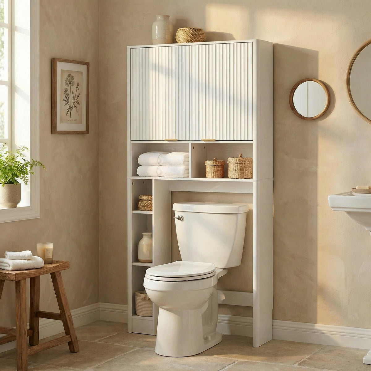 White Over the Toilet Storage Cabinet with Adjustable Shelf L734