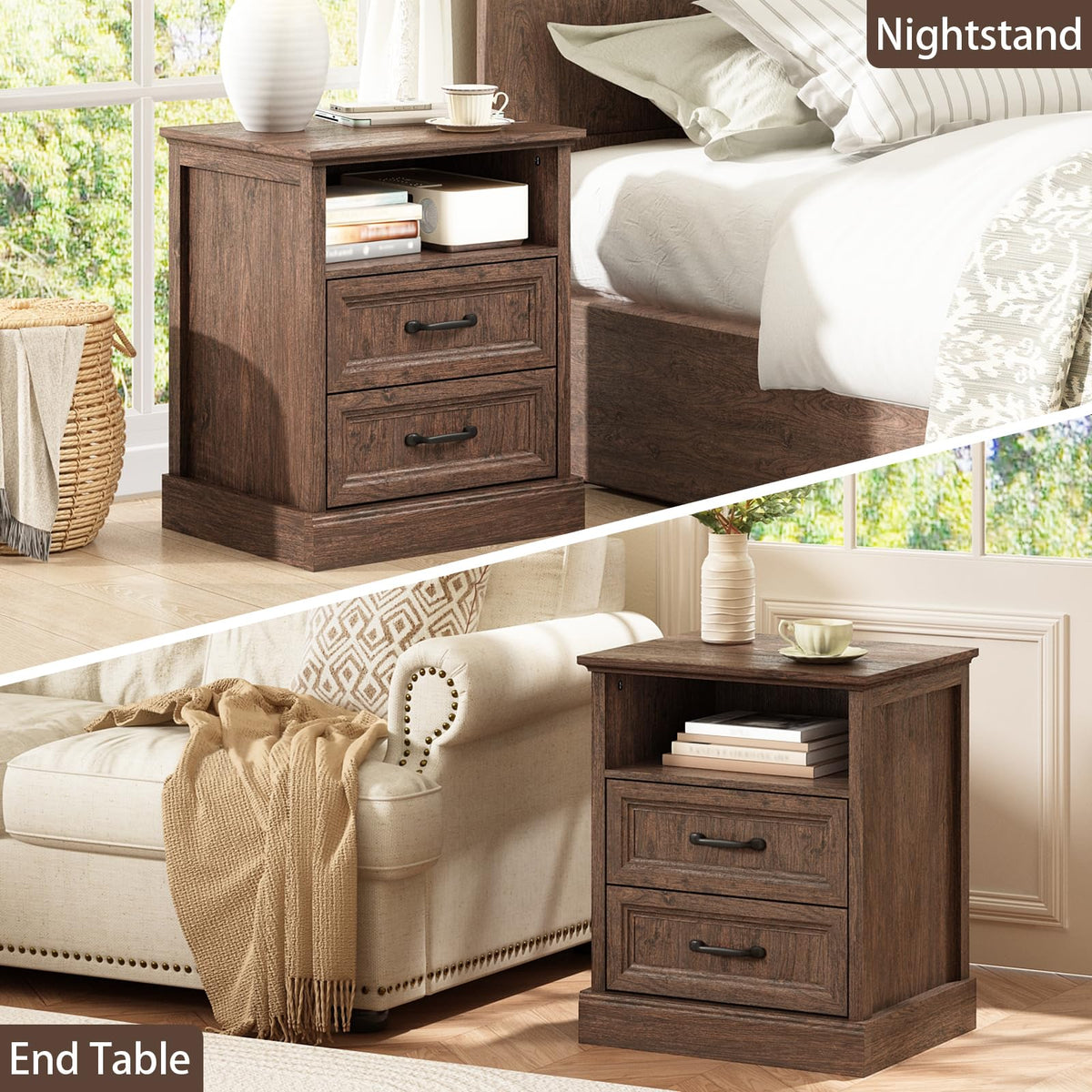 Brown 2 Drawer Nightstand Set of 2 Z746122