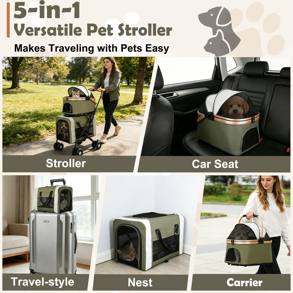 Foldable Double Pet Stroller with Detachable Carriers and 4 Lockable Wheels N8775