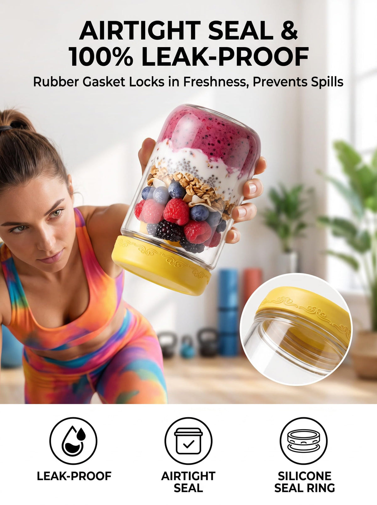 16oz 12-Pack Glass Overnight Oats Jars with Airtight Lids G6170