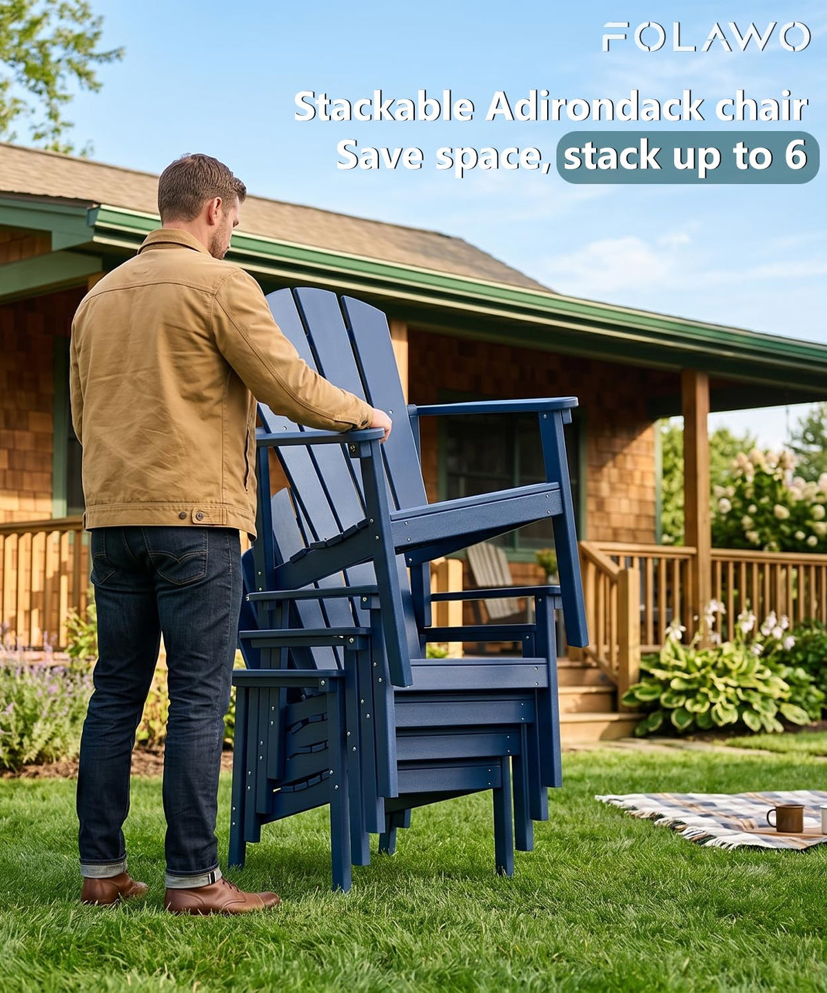 Navy Blue HDPE Adirondack Chair Set of 8 U5144