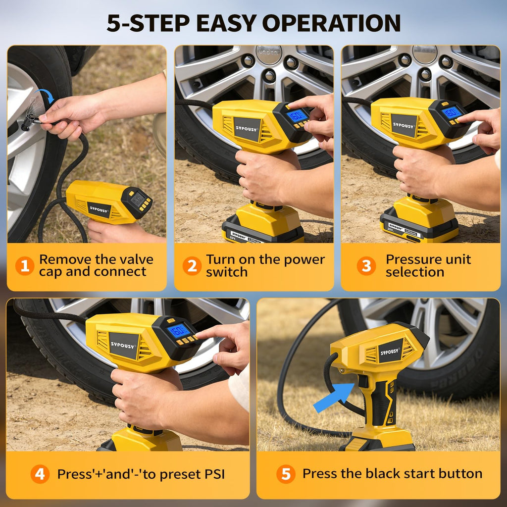 Cordless Tire Inflator Portable Air Compressor 160PSI V1282
