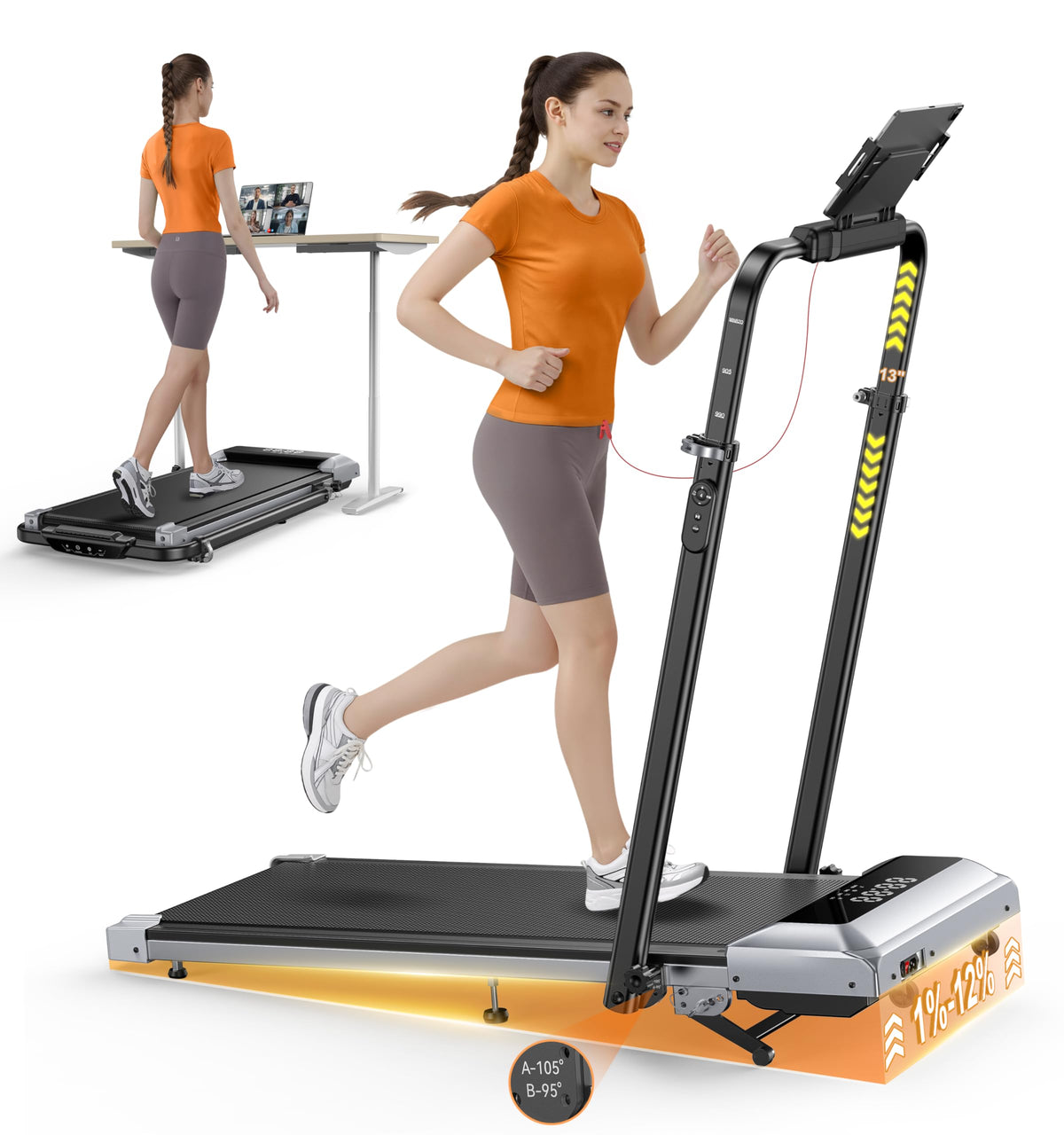 Folding Treadmill with Incline and Adjustable Handle Bar S502