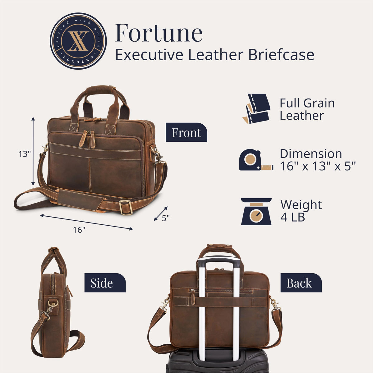 Full-Grain Leather Laptop Briefcase B42383