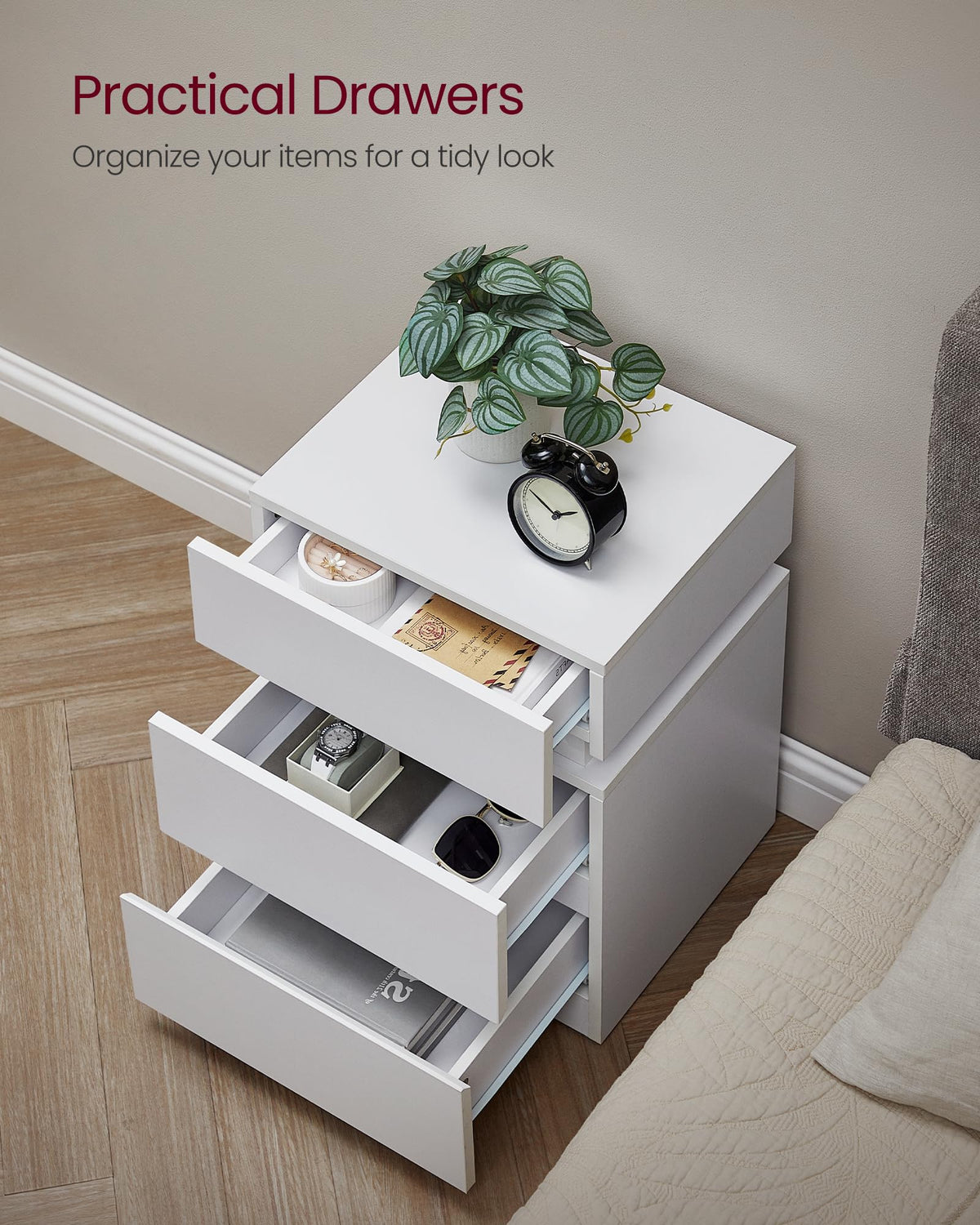 LED Nightstand with Charging Station, 3 Drawers F3586