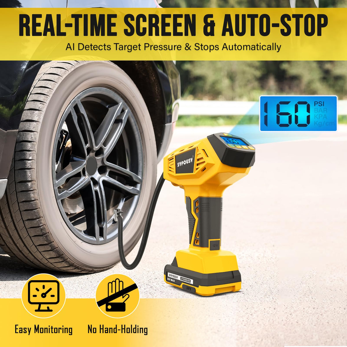 Cordless Tire Inflator Portable Air Compressor 160PSI V1282
