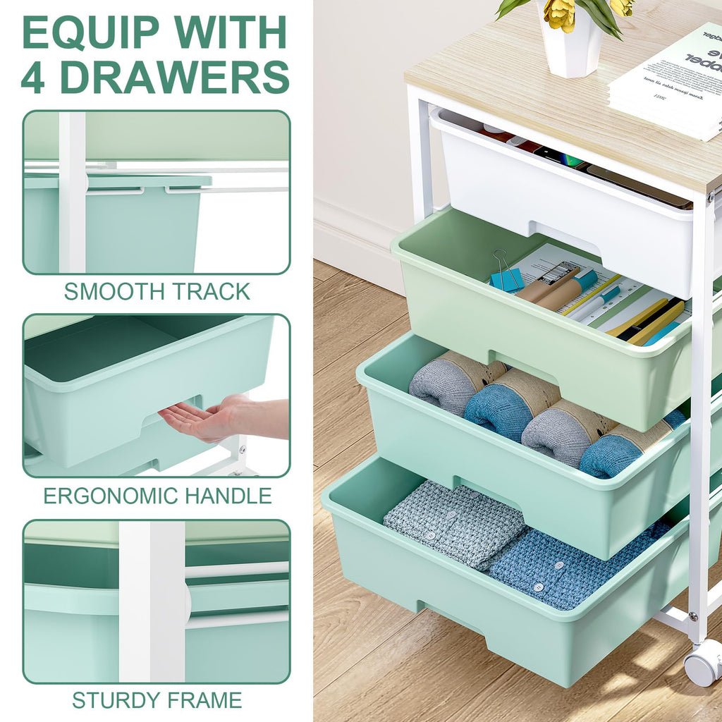 Rolling Cart with Drawers, 4-Drawer Utility Cart, Green V237601