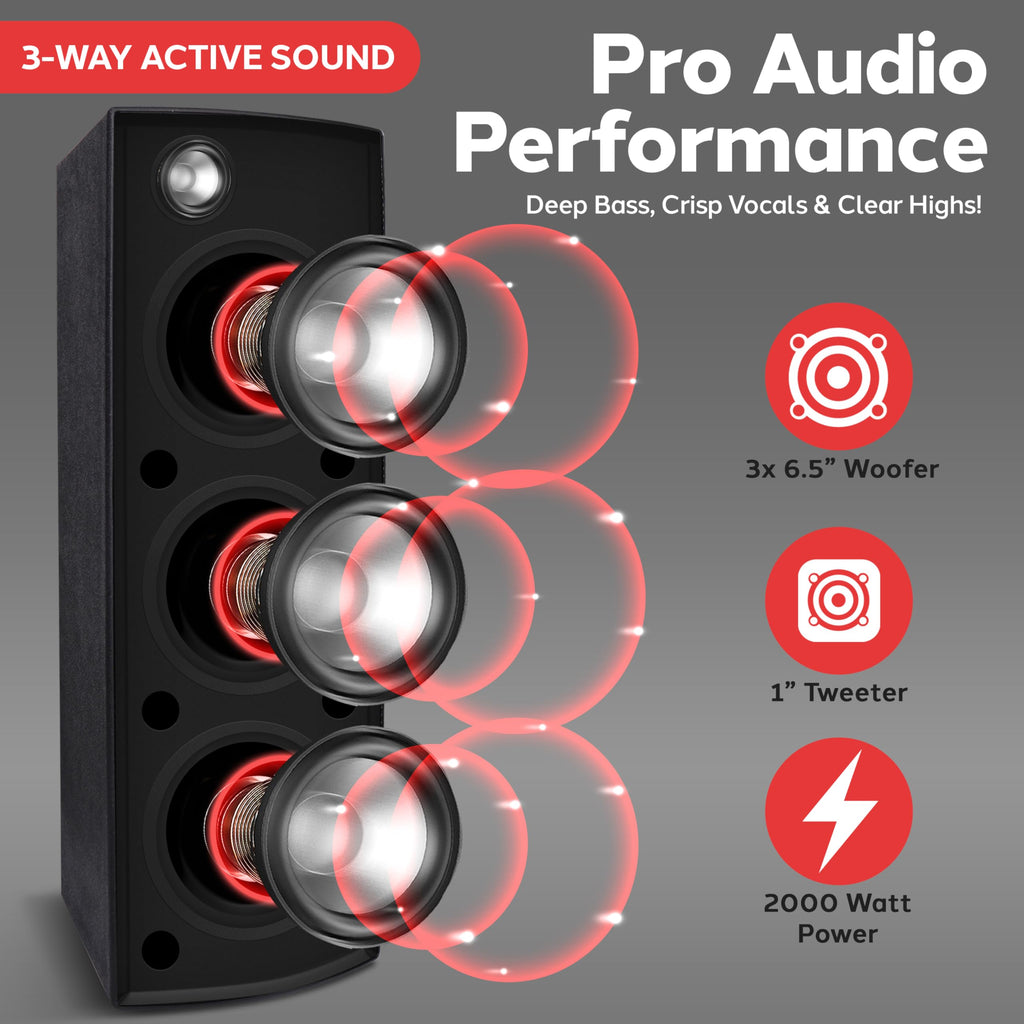 2000W Bluetooth PA Speaker System with LED Lights and Tripod Stands G25133
