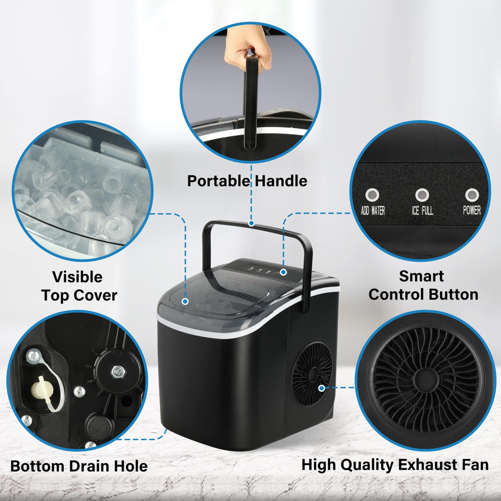 Countertop Ice Maker with Self-Cleaning, Ice Spoon and Basket, Black F841710