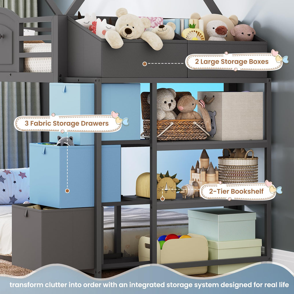 Twin Over Twin Bunk Bed with 3 Storage Drawers and Stairs O4532