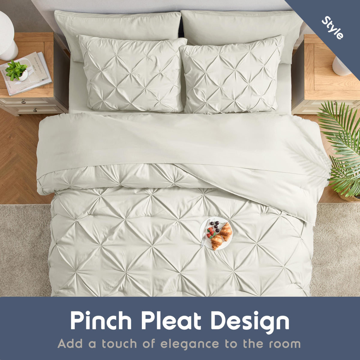 Off White Pinch Pleated 9 Piece King Comforter Set G1802