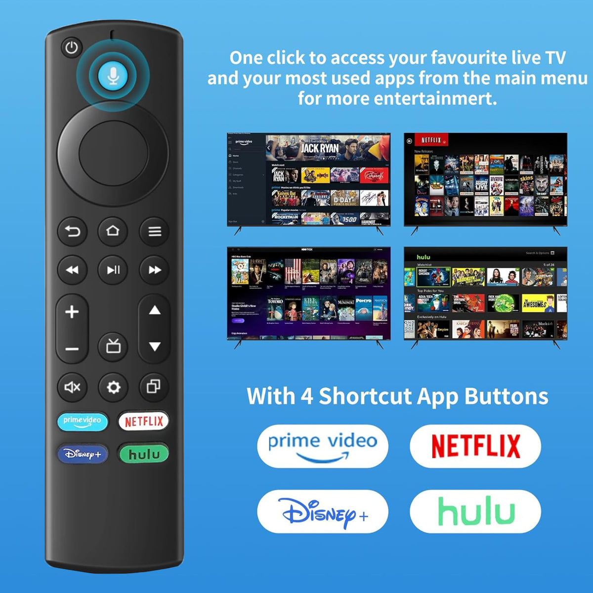 Voice Remote Control for Fire Stick and Cube Smart TVs with 4 App Shortcuts B656