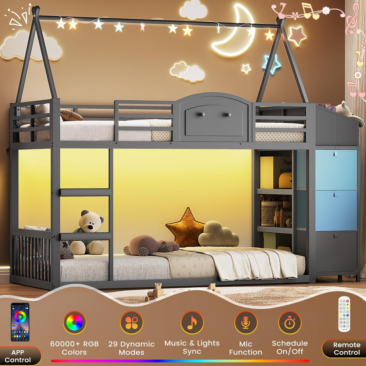Twin Over Twin Bunk Bed with 3 Storage Drawers and Stairs O4532
