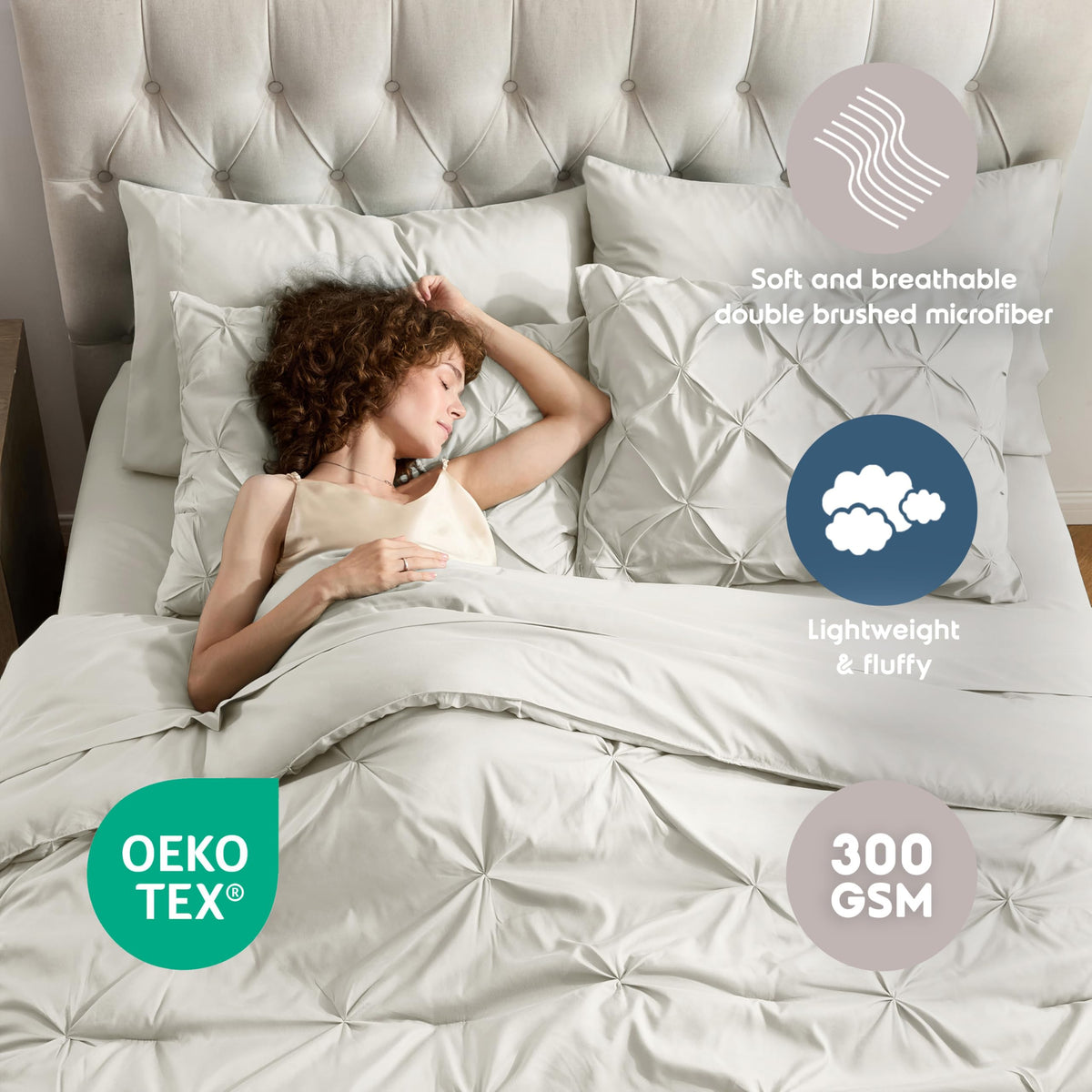 Off White Pinch Pleated 9 Piece King Comforter Set G1802
